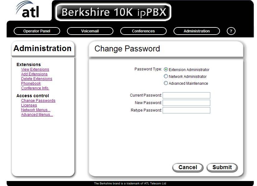 1.4.1. Change Passwords This webpage is used to change the administration passwords.