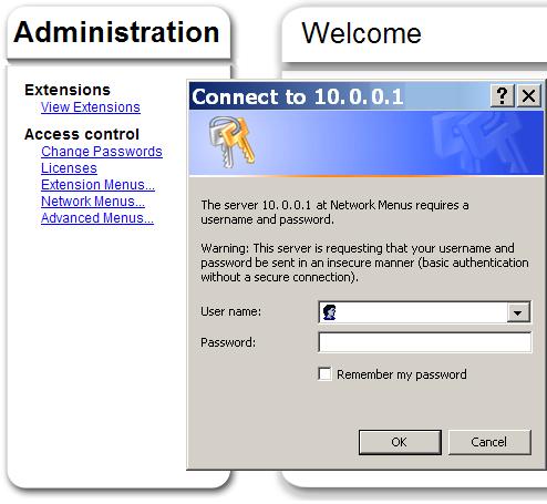 Step 8 Click on "Network Menus " and enter the network manager's username and password