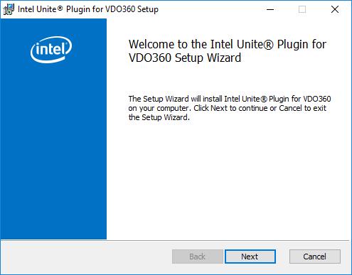 3.2 Installing the Intel Unite Plugin On the hub running the Intel Unite software, install the Intel Unite plugin for VDO360 Clearwater devices using the following steps. 1.