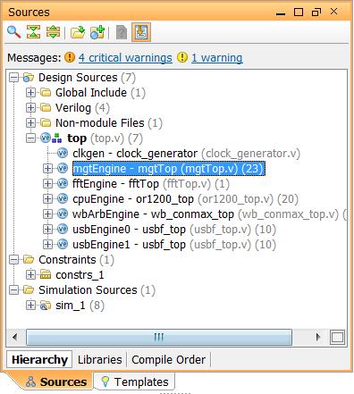 Step 3: Running Behavioral Simulation Setting Compilation Order and Disabling Unused Sources The PlanAhead tool will automatically select a top module, order source files, and display source files