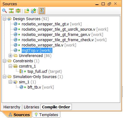 Step 3: Running Behavioral Simulation Figure 16: Viewing the Reordered Sources 8. Select the Hierarchy tab select top. Right-click, and select Set as Top. 9.