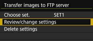 Changing FTP Server Settings Change the FTP server settings specified on the camera. To change the settings, terminate the connection first. 1 Select [Communication settings].