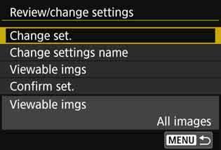 Checking, Changing, or Deleting Connection Settings 5 6 Select [Review/change settings]. Select the connection destination on the [Choose set.] screen, select [Review/change settings], then press <0>.