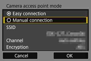 Setting up the Network Manually You can set the network settings for the camera access point mode manually.