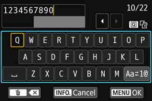 Select [OK] and press <0> to go to the next screen. 2 3 Enter an SSID (network name). Enter any characters using the virtual keyboard (p.18).