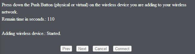 PBC (Software/Virtual Push Button) Wireless > Wi-Fi Protected Setup In addition to the hardware push button located physically on your router, the router management page also has push button which is