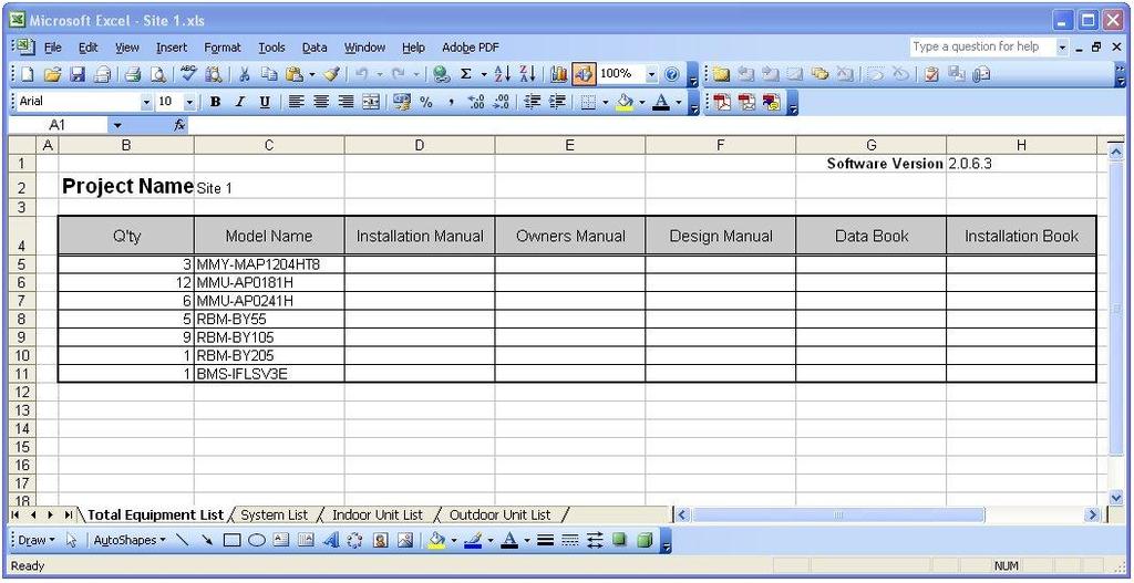 30 9. Output ~ Total Equipment List The Excel spreadsheet that it created contains several