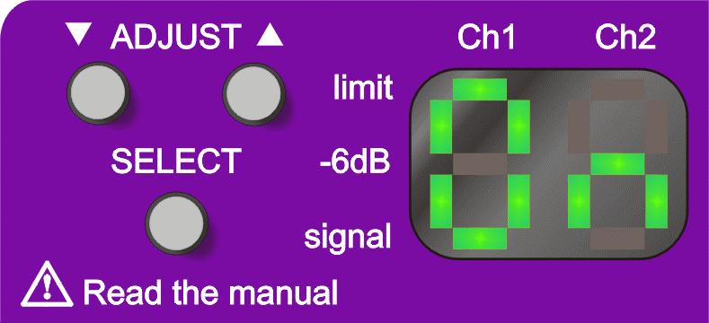 Default (Metering) Mode After the power up sequence, the module will default to its default mode, which shows level metering on the display for both amplifier modules.