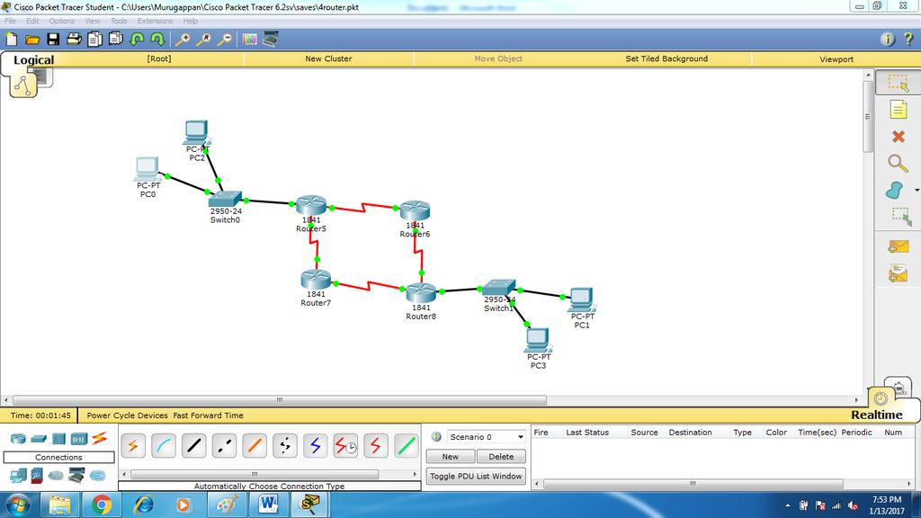Proposed work has been evaluated by PROOF: Packet tracer 6 tool [9]. The distribution of packets from one server to another through routers is explained using Cisco Packet Tracer 6.