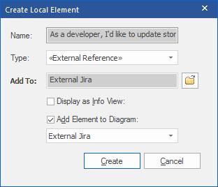 Linking Items Create Linked Element in Enterprise Architect To create a new element in the Enterprise Architect model linked to the external item: Right-click on an external item in the list.