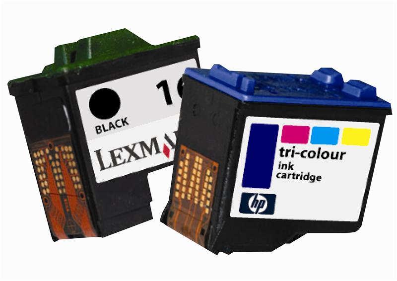 Exhibit 6-2 shows two inkjet cartridges: one black, and one containing cyan, yellow, and magenta inks. 6.1.1.4 Print heads The print head for an inkjet printer is usually part of the ink cartridge.