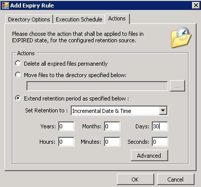 4. Click Execution Schedule and then select the time frame (daily or weekly) the application must monitor the specified directory tree with this expiration rule. 5.