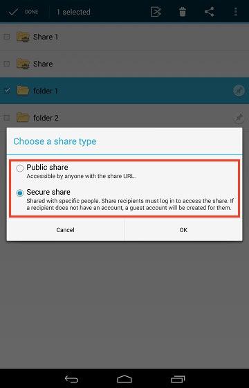 In the Choose a share type window, select Public share to send a standard share.
