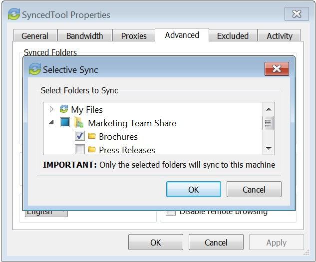 A confirmation dialog box will display, notifying you that only the selected items will sync down to your machine.