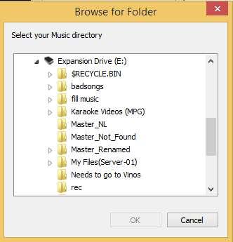I know that my music is in the folder Master_Renamed so I am going to left click one time on it to highlight it like below: Now click the OK