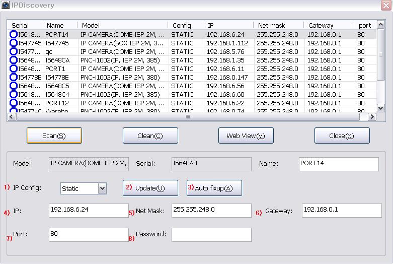 3. IP Discovery All of devices on a local network are automatically discovered by using IP Discovery of EMS. 1. Click Scan button to detect an IP Camera connected on the network and lists them. 2.