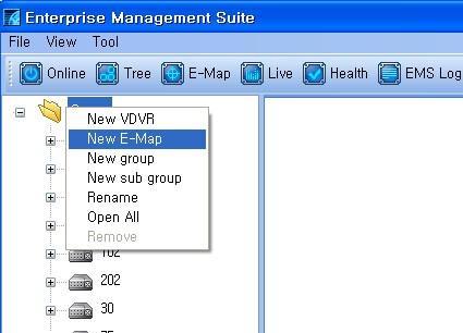 VII. E-MAP 1. Edit 1. Right-Click on next Group and context menu will appear on the screen. Or Click Tool bar on the 2. E -map control Buttons will be displayed.