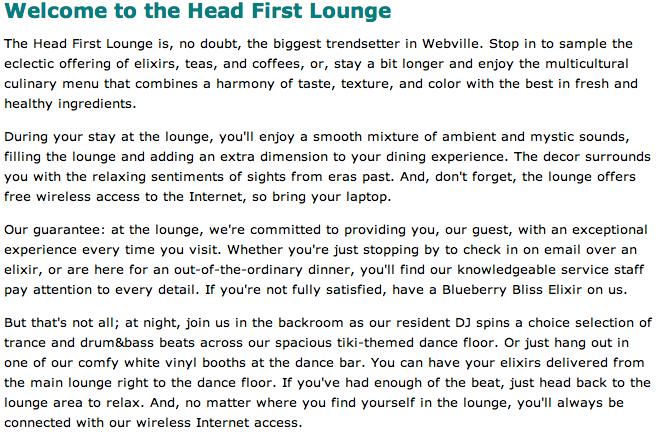 Use class to identify the guarantee paragraph No styling initially <p class="guarantee"> Our guarantee: at the lounge, we're committed to providing you, our guest, with an exceptional experience