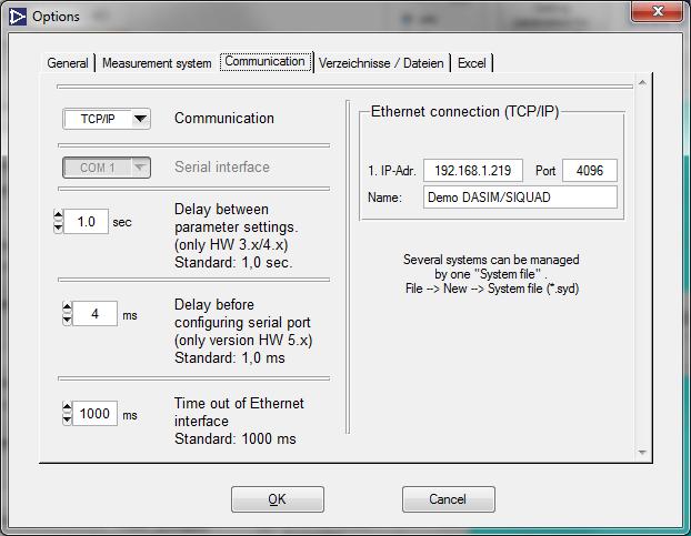 2.3 Setting up DaSoft 2.3.1 Setting of IP Address and Port No. For communication between measurement system and DaSoft via Ethernet, the way of communication has to be selected as TCP/IP in DaSoft.