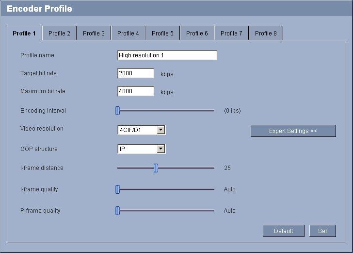 VIP X1 XF Configuration using a Web browser en 47 5.19 Advanced Mode: Encoder Profile You can change the names and individual parameter values for the encoder profiles.