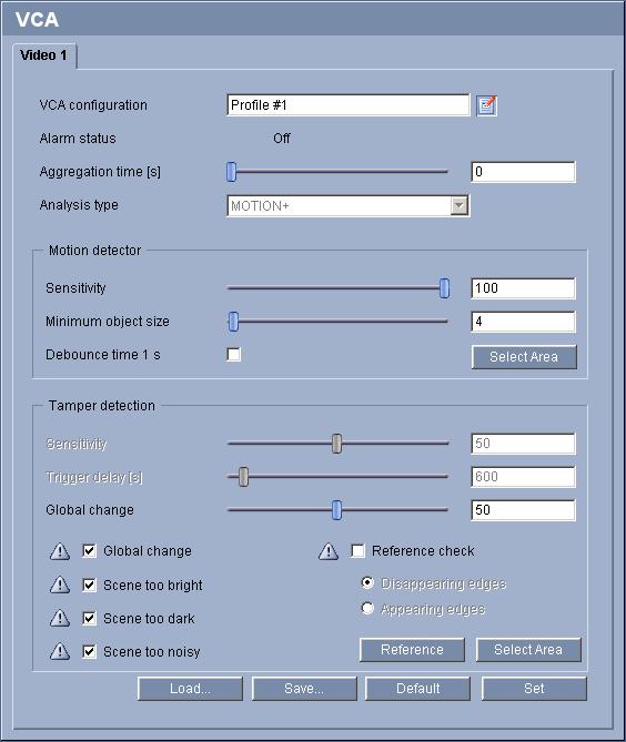 VIP X1 XF Configuration using a Web browser en 65 5.29 Advanced Mode: VCA profiles You can configure two profiles with different VCA configurations.