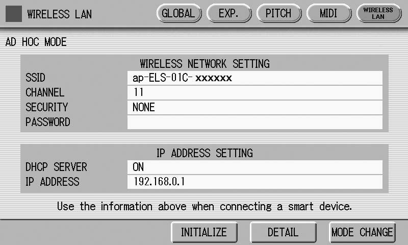 button in the WIRELESS LAN display.