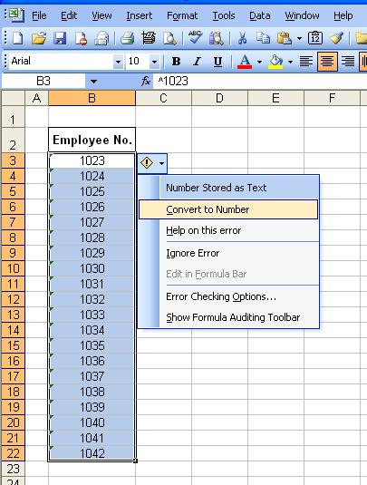 Week 4 Converting Text to Numbers Sometimes numerical data downloaded into Excel from a payroll or other source is imported as text instead of a numerical value.