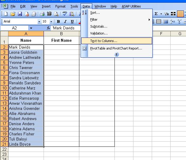 Week 2 Converting Data from One Column to Two or More Columns Sometimes you need to convert data from one column to two or more columns in order to work with the data or use it in a sort.