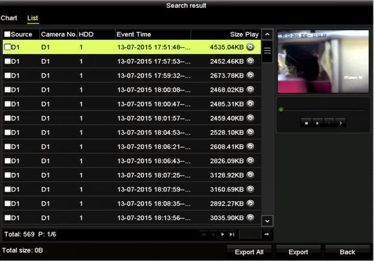 Figure 7. 7 Result of Event Search 6. Export the video files. Please refer to step5 of Chapter 7.1.