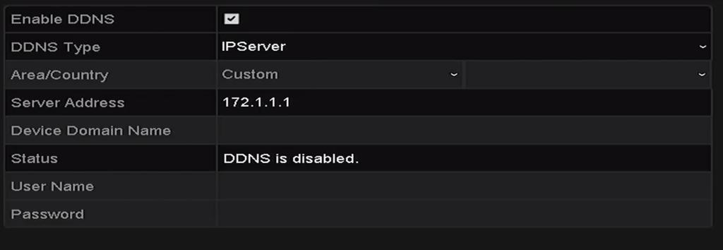 Figure 8. 16 IPServer Settings Interface DynDNS: 1) Enter Server Address for DynDNS (i.e. members.dyndns.org).