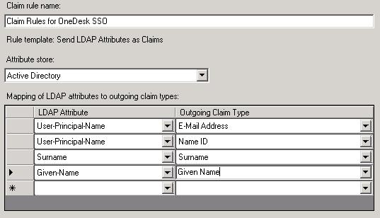Fill in the Claim rule name with something meaningful for your (ex: Claim rules for OneDesk SSO).