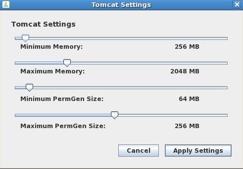 Tomcat PermGen Size You can use the JSS Database Utility to configure the minimum and maximum PermGen sizes for Tomcat. Configuring Tomcat PermGen Size Using the GUI 1.