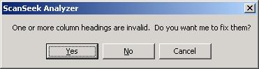 Click on the Yes buttons for each of the dialog boxes if you would like the analyzer to fix the problems encountered.