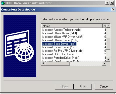 2. Click on the Add button to display the Create New Data Source dialog box. Select the data source s file type and click Finish.