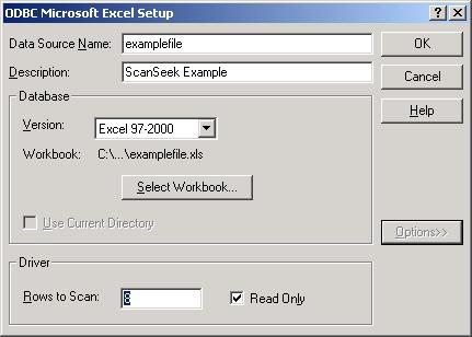 The ODBC Microsoft Excel Setup dialog box will expand to reveal the Read Only checkbox.