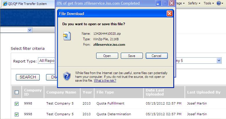 You have the option of opening the.zip file directly, or initially saving it to your computer. Do this in the same manner as above. The name of the.zip file reflects the time it was created.