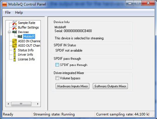 Software control panel 1. Sample rate settings Select your desired sampling rate from 44.1kHz to 192kHz on the pull down window shown in Diagram 24.