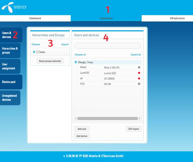 2.3 UI Anatomy The information and features in the Telenor MDM server are presented in a number of browser pages. This section describes the design structure used.