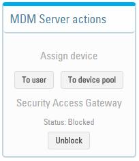 15.3.7 MDM Server actions Assign device The MDM server action "Assign device" allows the administrator to assign the currently selected device to either another (registered) user, or to the device