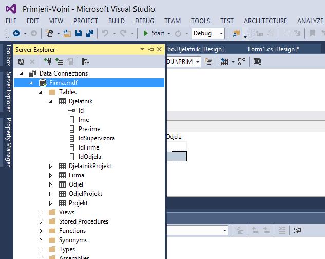 Pregled baze kroz Server Explorer u Visual Studiu Baza (Firma.
