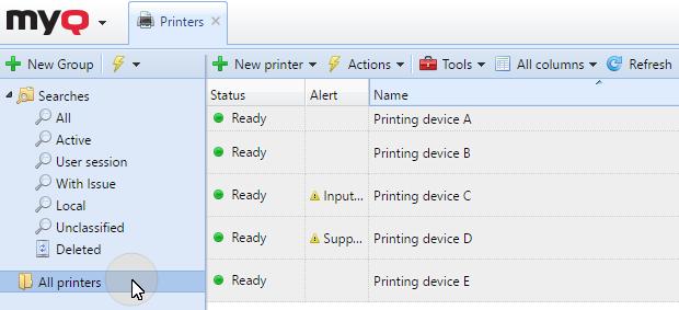 7.7. Groups of printing devices All printing devices in MyQ can be divided into groups based on their location, model, vendor, category etc.
