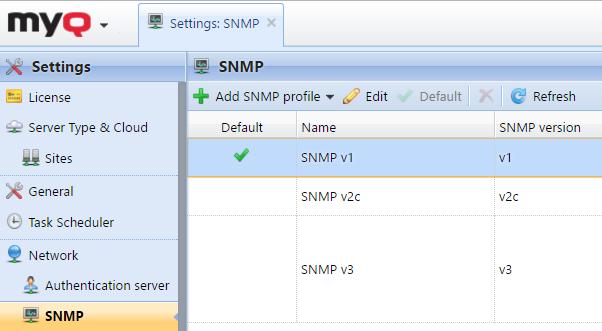 7.12. SNMP profiles By default, the SNMP v1 protocol is used for communication with printing devices in the MyQ system.