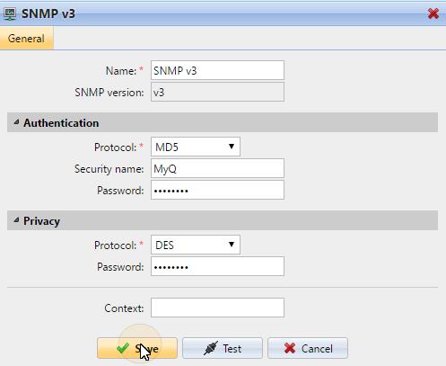 profile, set its authentication parameters, its privacy parameters and eventually enter a context name.