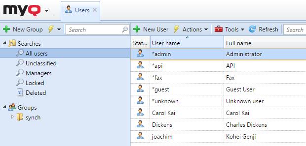 Unclassified - select to display only those users that do not belong to any group Managers - select to display only managers of groups Locked - select to display users whose accounts have been locked