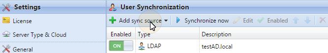 8.4.1. Creating an LDAP synchronization NOTICE: Before creating the synchronization, you have to add the LDAP server to MyQ. This can be done on the Network settings tab, under Authentication servers.