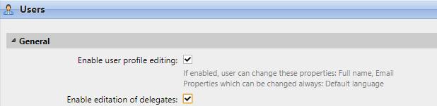 8.8. Enabling users to edit their profiles and to select their delegates By default, all users can change their default language (see "Default language" on page 135) on their MyQ Web accounts and on