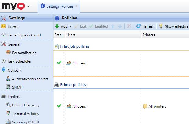 8.11. Policies The Policies settings tab is divided into two sections.