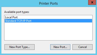 On the Printer Ports dialog box, select Standard TCP/IP Port, and