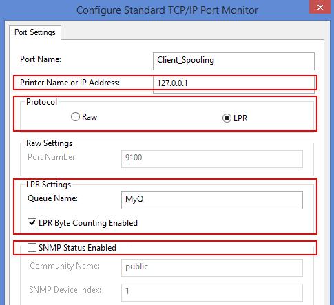 Queue Name: queue name according to the MyQ server setting (same as if printing to the MyQ server) LPR Byte Counting Enabled: Selected SNMP Status Enabled: Deselected FIGURE 11.12.