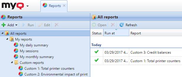 14. Reports FIGURE 14.1. Reports main tab On the Reports main tab, you can create and generate reports with a variety of data concerning your printing environment.